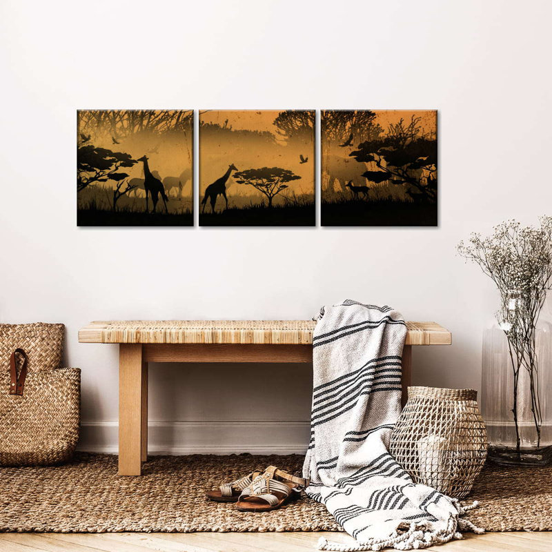 «African Animals Silhouette» par AfroArtistry Studio, reproduction d'art sur toile tendue 3 pièces