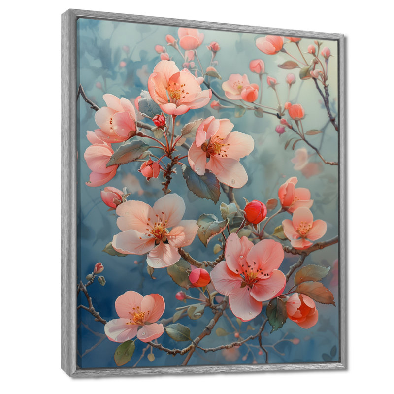  «Rose Apple Blossom Tender Bloom - Art mural de salon Apple Blossom, Encadrement argenté, H 16 po x l 32 po