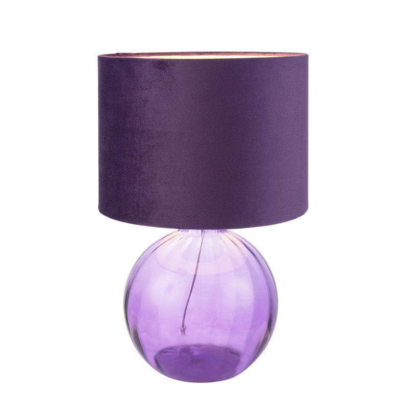Mitzi Contemporary Ribbed Glass Table Lamp with Velvet Fabric Shade, Purple