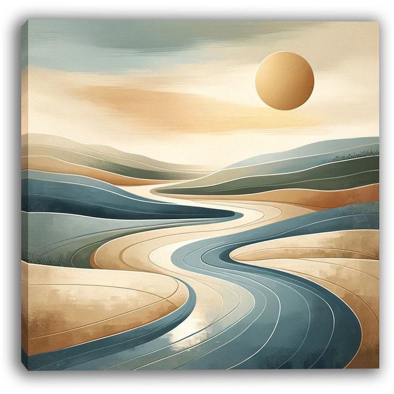 «Winding Tranquility: Modern River Landscape», reproduction sur toile, H 20 po x l 20 po x P 1,5 po