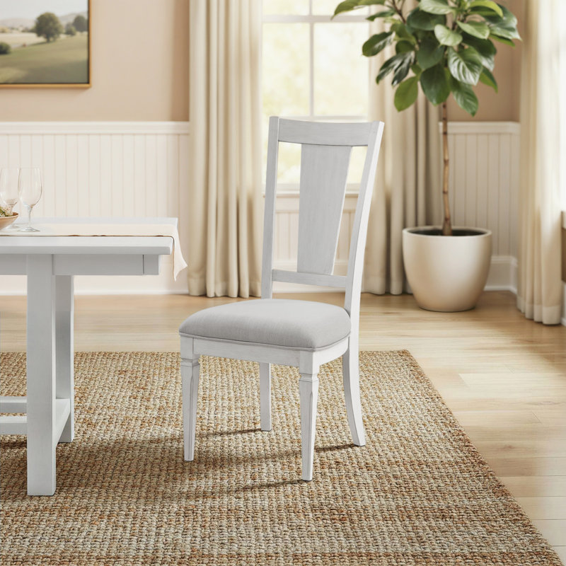 Chaise d'appoint de salle à manger traditionnelle Tatum (ensemble de 2), lin gris clair et finition blanche patinée