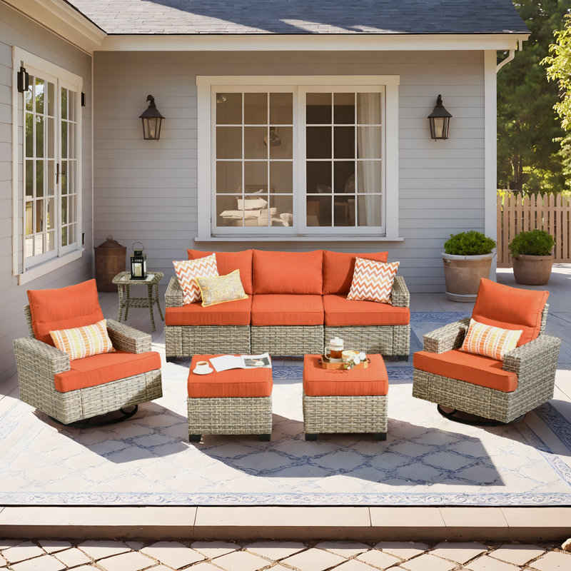 Wahkon Wicker/Rattan 5 - Person Seating Group With Cushions, Orange
