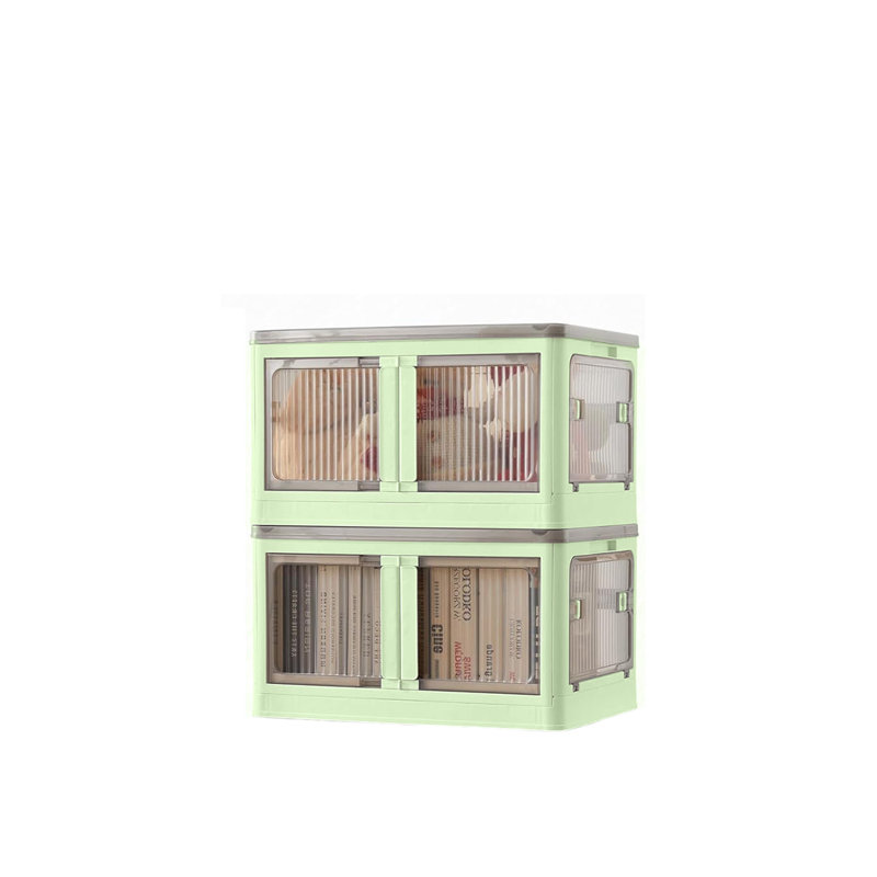 40L White Stackable/Folding Plastic Storage Box with 5 Doors on Wheels - 2 Pack, 40, Green