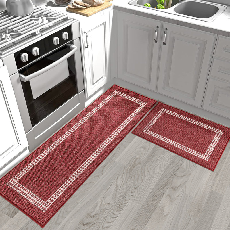 Xamiera Washable Kitchen Mat (Set of 2), Red