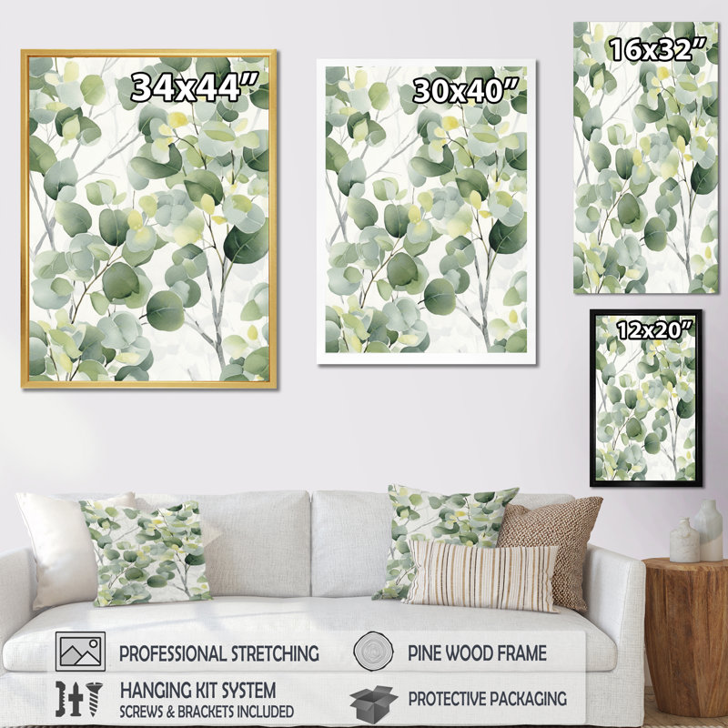 «White Green Minimalisme Eucalyptus Essence IV» sur toile, Cadre photo blanc, H 32 po x l 24 po x P 1 po