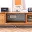 Meuble télé en bois de merisier massif North America FAS Grade avec portes en verre chinois Changhong et rangement à deux tiroirs