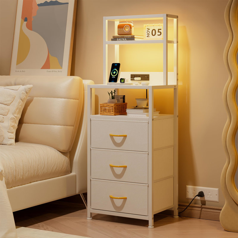 41cm W Metal Bedside Table, White