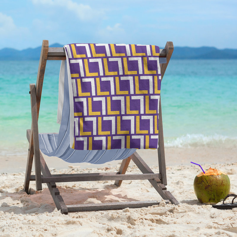 Serviette de plage en microfibre, Purple/Gold/White