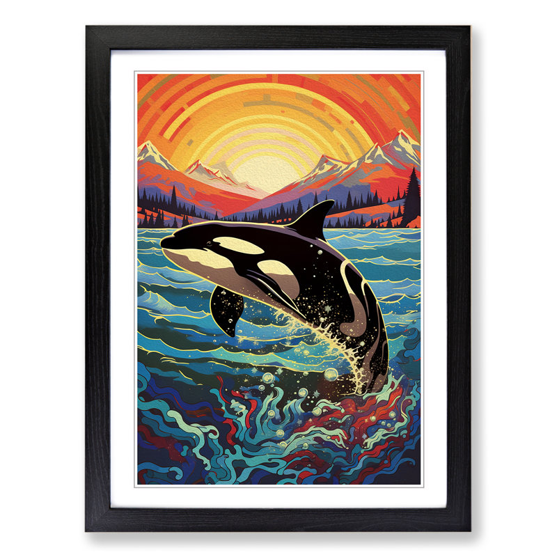 Orca Whale - Single Picture Frame Print on Wood, Black, 64cm H x 46cm W x 2cm D