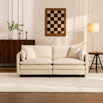 Modern 2Seats 77.95"Sectional Sofa With Waist Pillows,2-Seat Upholstered Symmetrical Sofa Furniture,Sleeper Sofa Couch With Chaise Lounge For Living Room,Apartment,3 Color