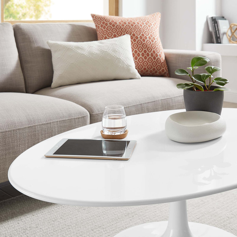 Lippa Oval Coffee Table, 17.5" H x 42" W x 27.5" D, White
