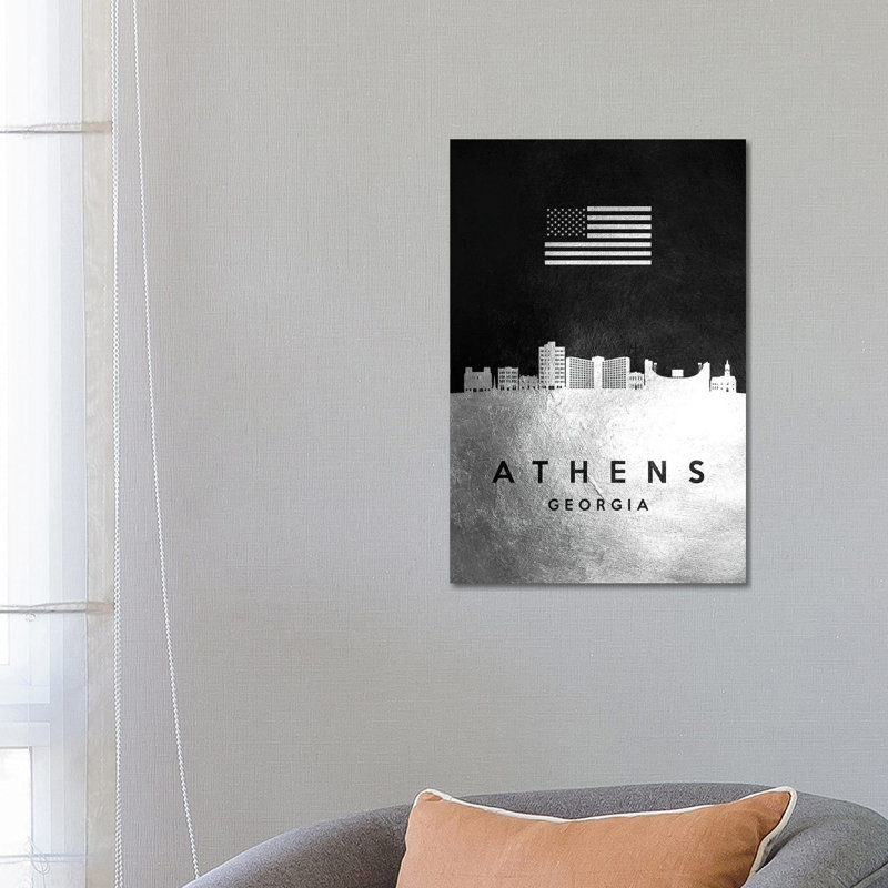 Athens Georgia Silver Skyline by Adrian Baldovino - Wrapped Canvas Print, 66.04 cm H x 45.72 cm W x 3.175 cm D
