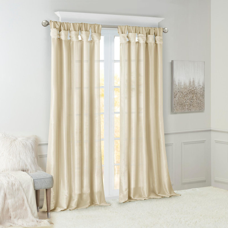 50" Twist Tab Lined Window Curtain Panel, Champagne, 50" W x 95" L