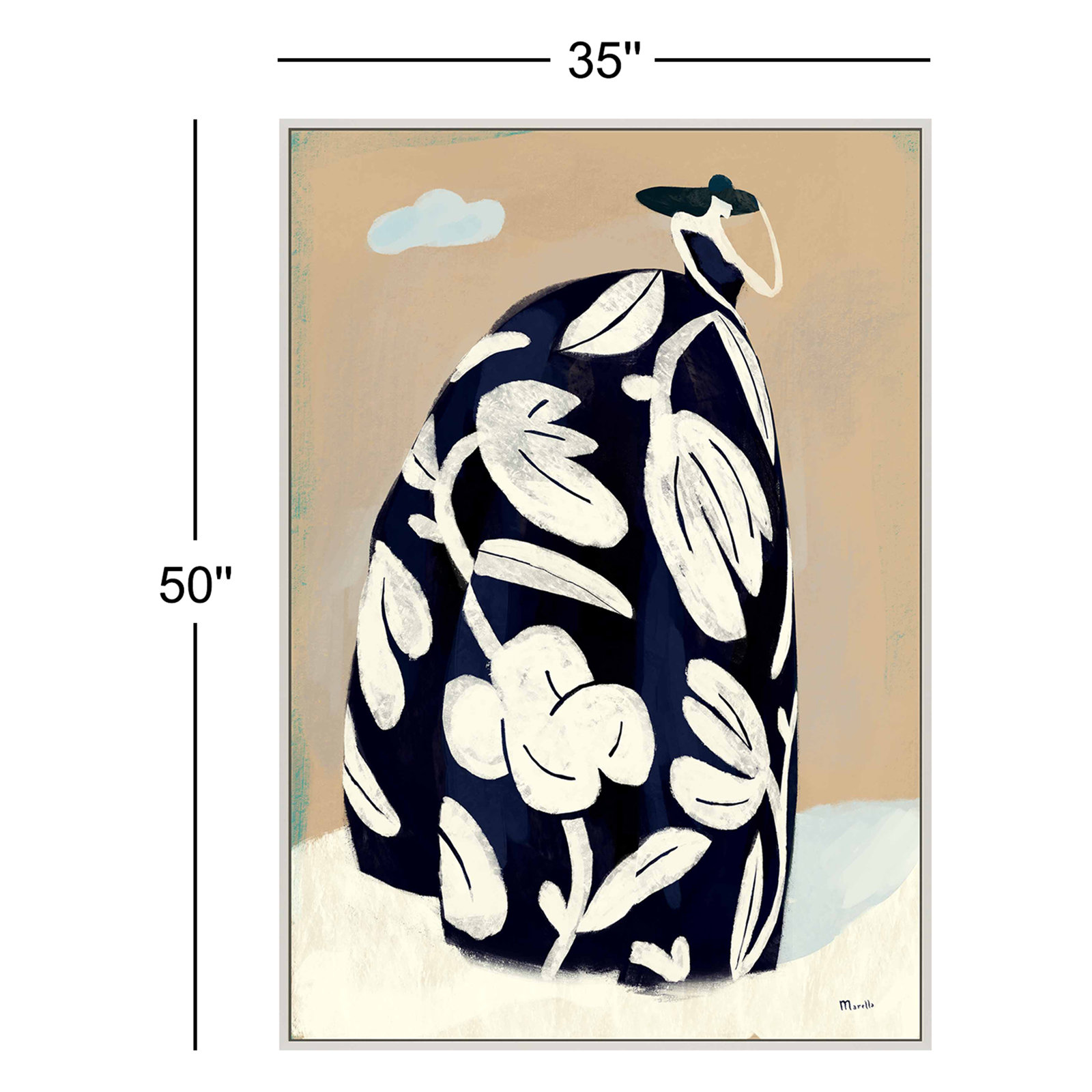 Black Dress Print by Marco Marella, 50" H x 35" W x 1.25" D, White Canvas Framed