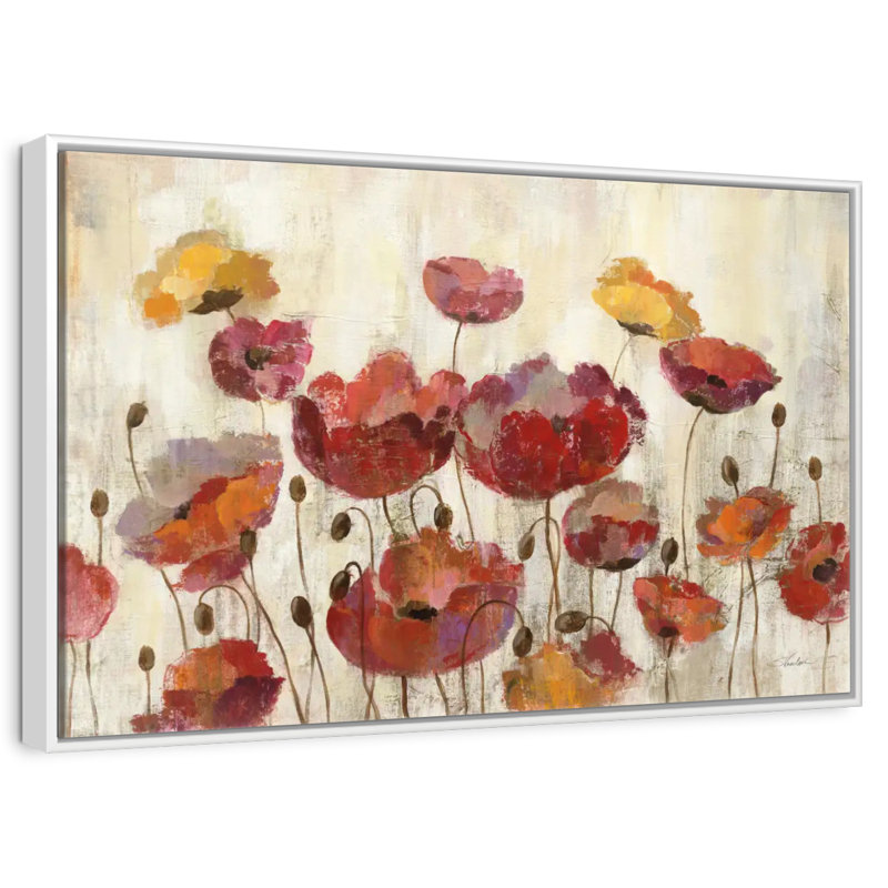 Poppies In The Rain, Floating Frame White, 19" X 13"