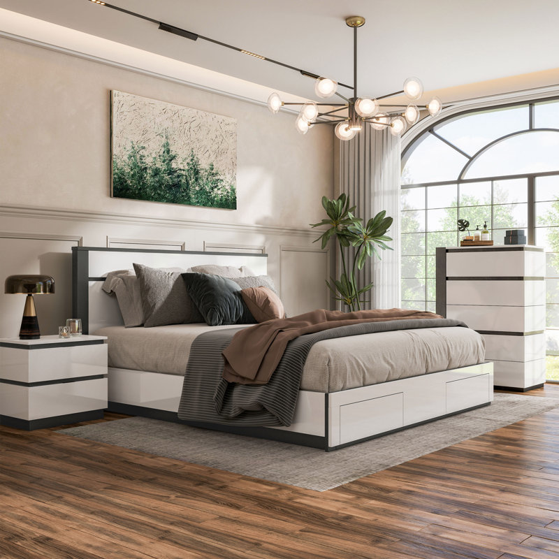 Ensemble de chambre avec lit plateforme 6 pièces Arakawa, Queen, 3 pièces: lit, commode, table de chevet