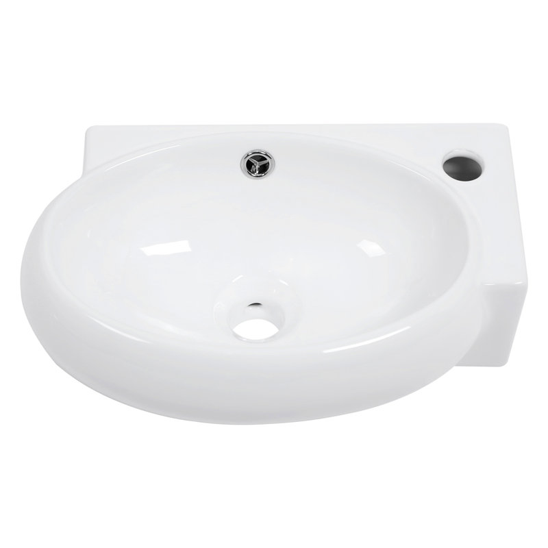 Lavabo de salle de bain moderne en céramique, 16 po x 11 po, mural, blanc, lavabo à fixation intérieure teinté, faible absorption d'eau, facile à entretenir
