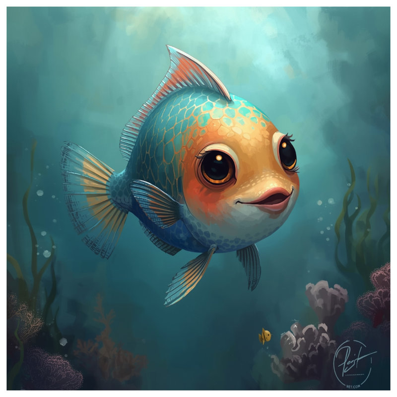 Caricature de toile de poisson sous-marine dans de nombreuses tailles, 16 po x 20 po