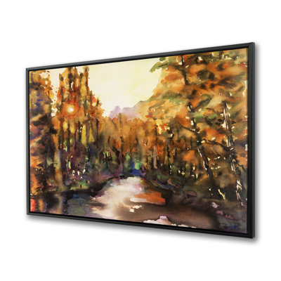 Merced River - Paysage de toile encadrée orange pour la décoration intérieure