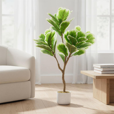 3 ft Artificial Fiddle Leaf Fig Tree with Pot, Tall Evergreen Faux Indoor Plant for Home, Living Room, Office, Entryway & Outdoor Decor
