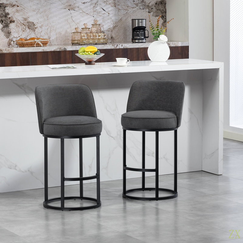 Ensemble de 2 tabourets de bar à hauteur de comptoir, tabourets de bar moderne avec dossier, tabourets de bar rembourrés en tissu de lin pour îlot de cuisine