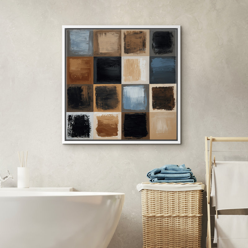 «Modern Neutral Color Color Brushstroke Squares», reproduction d'art encadrée sur toile de la chambre principale, Blanc
