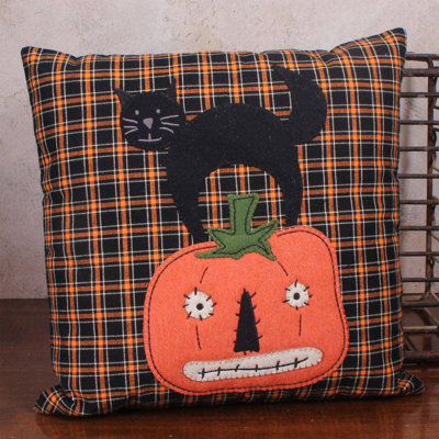 F Black Cat Pumpkin Pillow