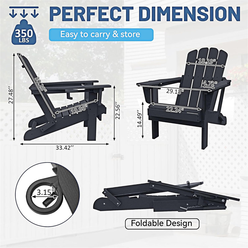 Ensemble de 2 chaises pliantes d'extérieur Adirondack, Black