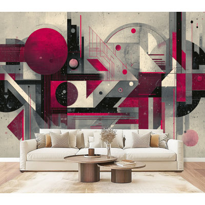 Papier peint adhésif peler et coller moderniste bourgogne gris et noir H 69 po x l 96 po amovible, papier peint mural auto-adhésif pour chambre à coucher, bureau à domicile