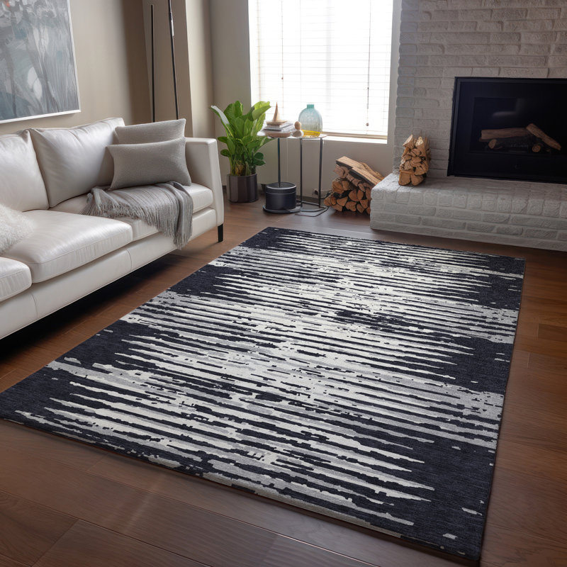 Tapis noir Prisco lavable à la machine de qualité supérieure, Rectangulaire 8 pi x 10 pi