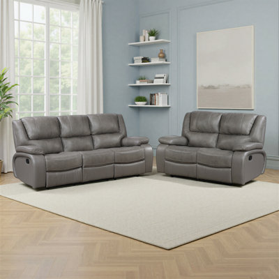 Aulander Transitional Top Grain Leather Double Reclining 2-Piece Living Room Set with Space-Saving Wall-Hugger Design, Pocket Coil Comfort & Reinforced Metal Seating
