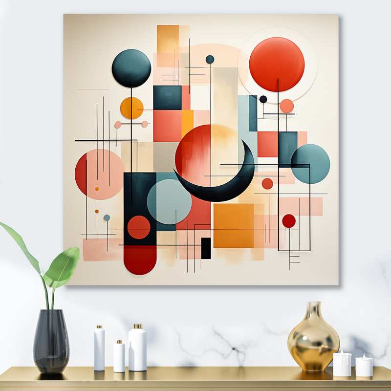 «Midcentury Square and Shapes Harmony I», art mural abstrait en métal, H 16 po x l 16 po