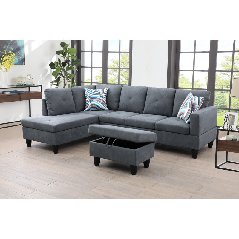 980-SCO-MICROFIBER Upholstered L-Shaped Sectional, Left Hand Facing, Gray Microfiber