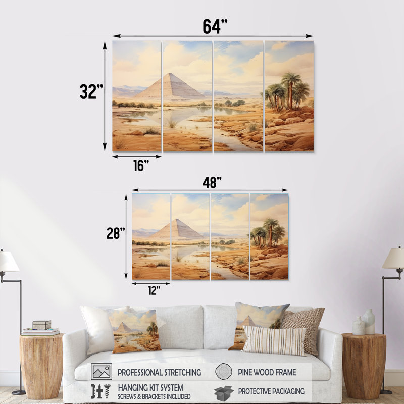 Ancienne pyramide égyptienne, art mural 4 pièces, H 32 po x l 64 po