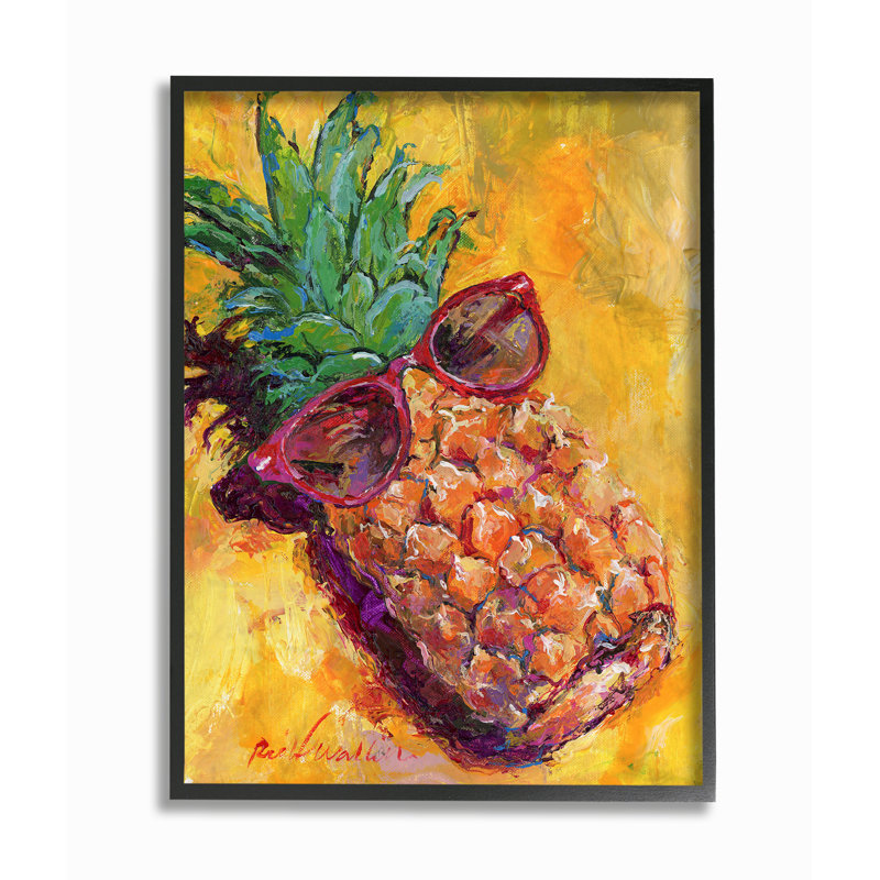 «Warm Ananas avec lunettes de soleil sur la plage», impression, H 20 po x l 16 po x P 1,5 po, Giclée encadrée noir minuit