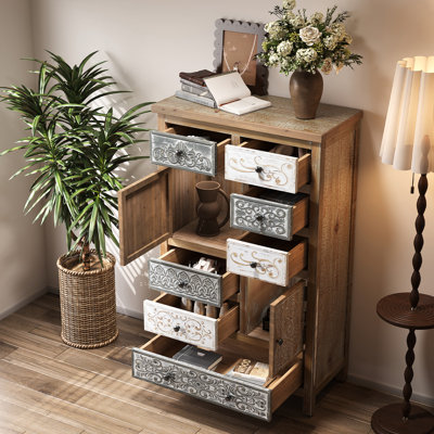 Multicolor Vintage Accent Unit With 6 Drawers And 2 Doors, Functional For Bedroom, Living Room, Bathroom Tall Cabinet Bathroom, Storage Solution