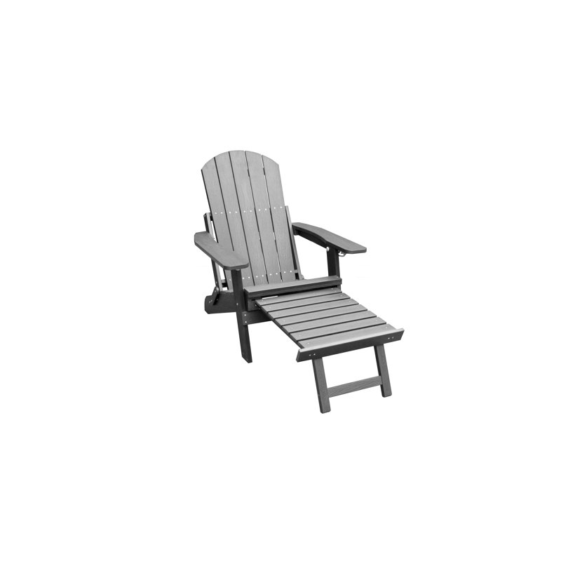 Lauzon Foldable Outdoor Adirondack Chair With Ottoman, Grey