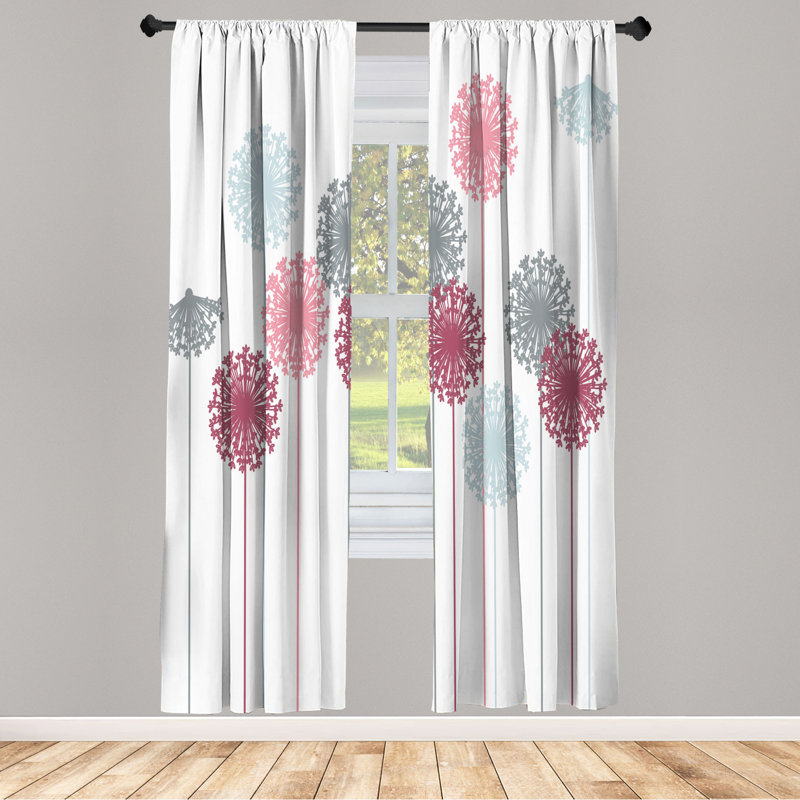 Microfiber Floral Semi-Sheer Rod Pocket Curtain Panels, 28" W x 63" L, White/Gray