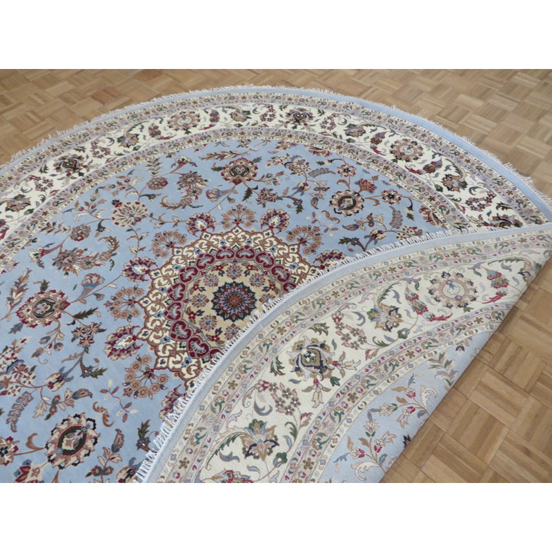 Tapis noué la bleu/beige 9 pi 10 po one-of-kind à la main Draeger