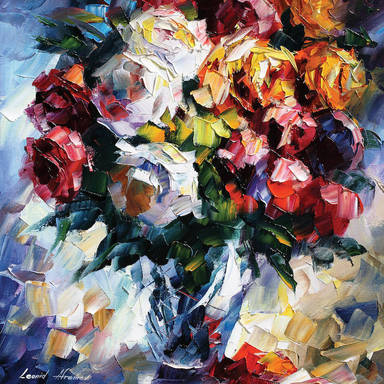 " Roses " by Leonid Afremov, 12" H x 12" W x 1.5" D, No Mat, Wrapped Canvas