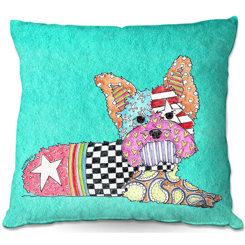 Coussin Couch Yorkie Dog, 18 po x 18 po, Turquoise