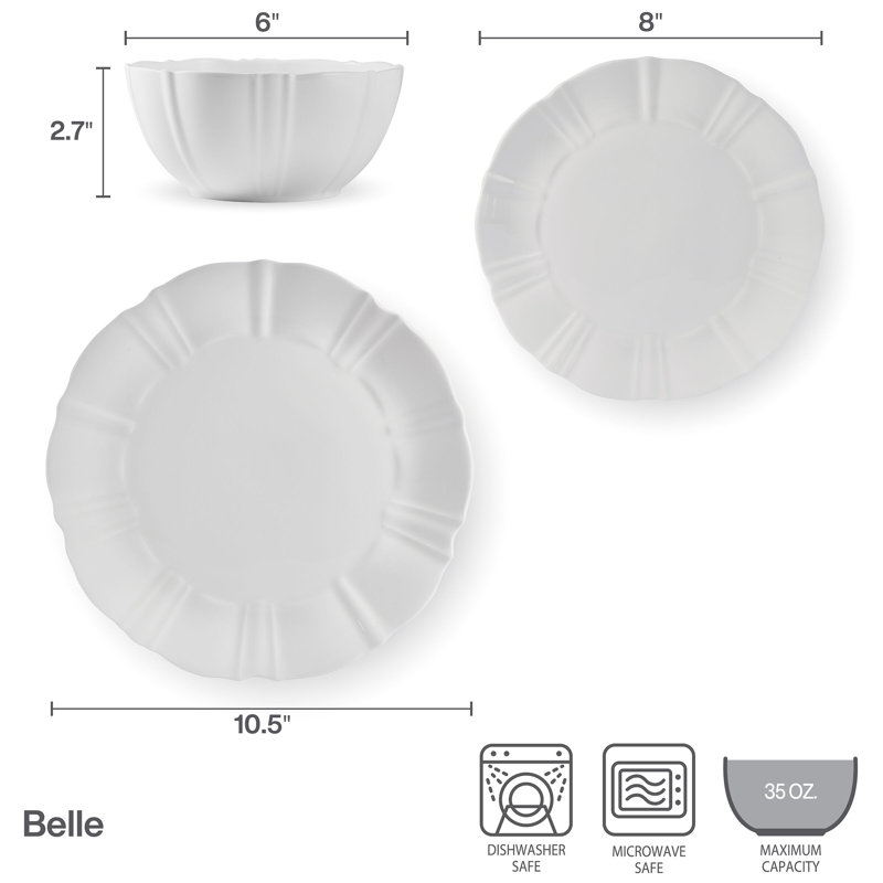 Mikasa Belle Scalloped 12 Piece Dinnerware Set, Service for 4