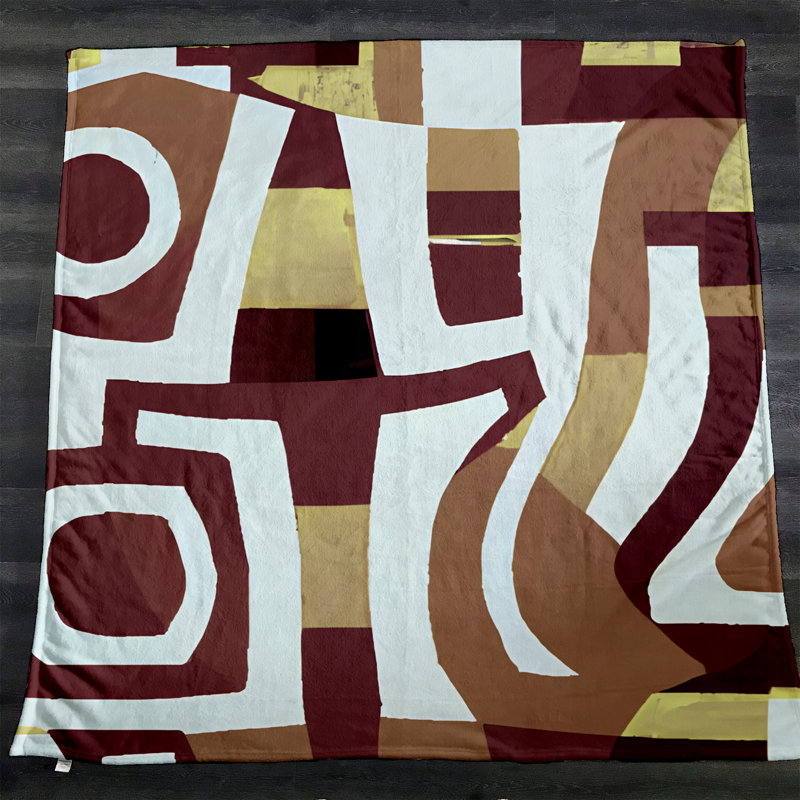 Throw Blanket, Geometric Shapes/Abstract, 68" W x 80" L, Red/Yellow/White