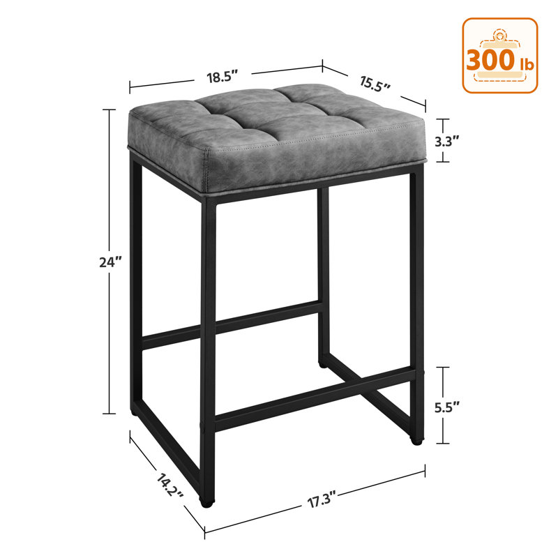 Kloud Counter Backless Industrial Stools with Footrests, Gray, Counter Stool (24" Seat Height)
