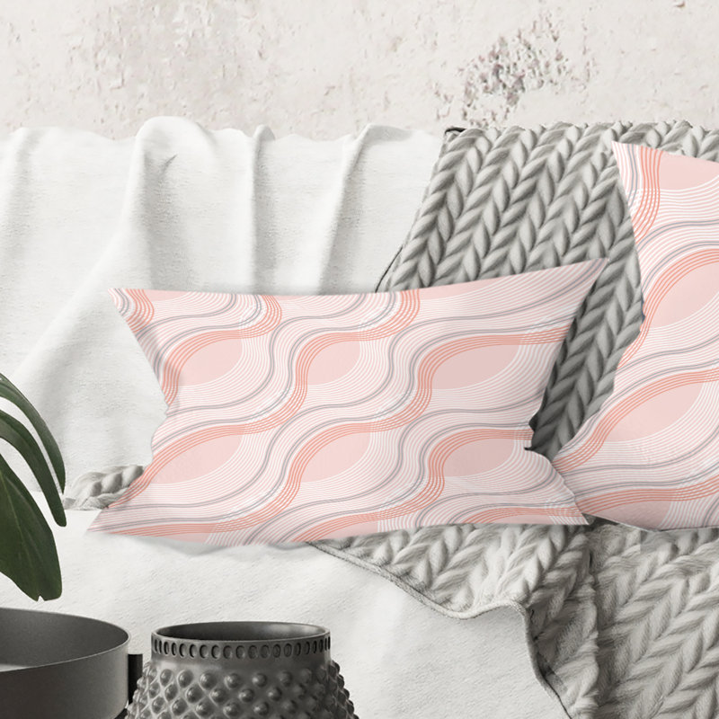 Pink Elegant Pastel Waves - Mid-Century Modern Printed Throw Pillow