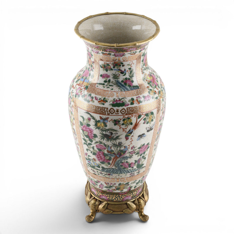 Rose Canton Porcelain Luxury Vase with Bronze Ormolu