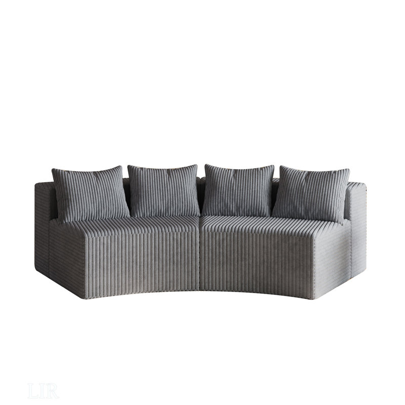 Canapé en mousse Corduroy, H 30,5 po x l 156 po x P 36 po, Velours côtelé gris