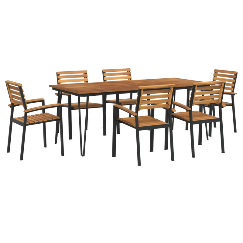 6 - Person Acacia Wood Patio Dining Set with Rectangular Table, 75 cm H x 200 cm W x 90 cm D