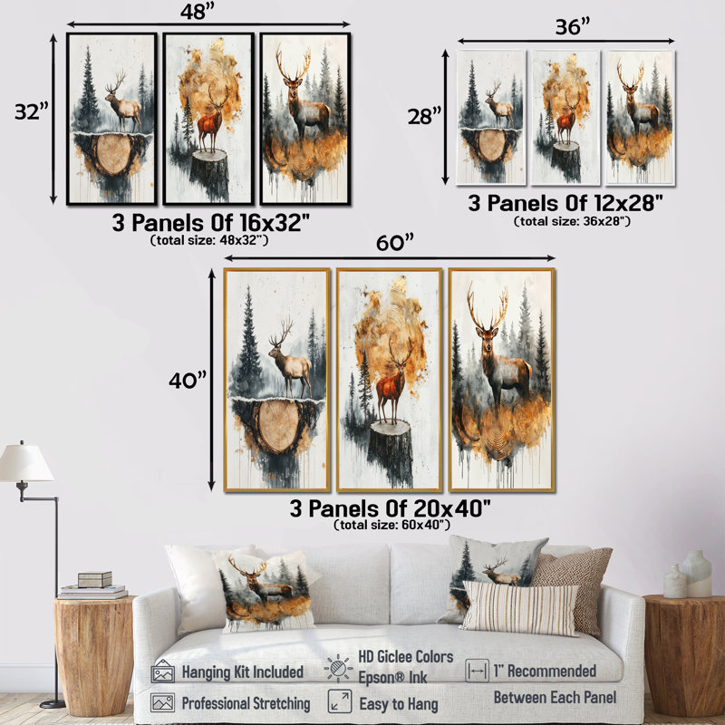 Deer Guardian Of The Forest I - Deer Animal Wall Decor Collection, 40" H x 60" W, Floater Framed Print, Gold