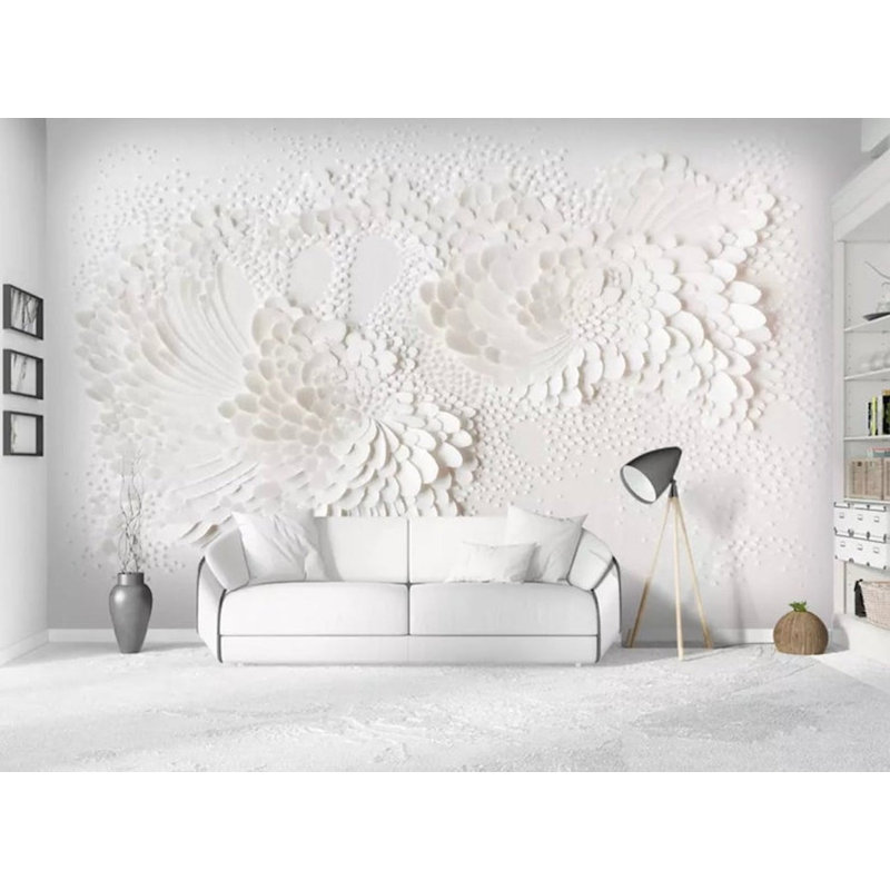 Embossed White Paper Flower Blossom Removable Wallpaper, 75" L x 112" W